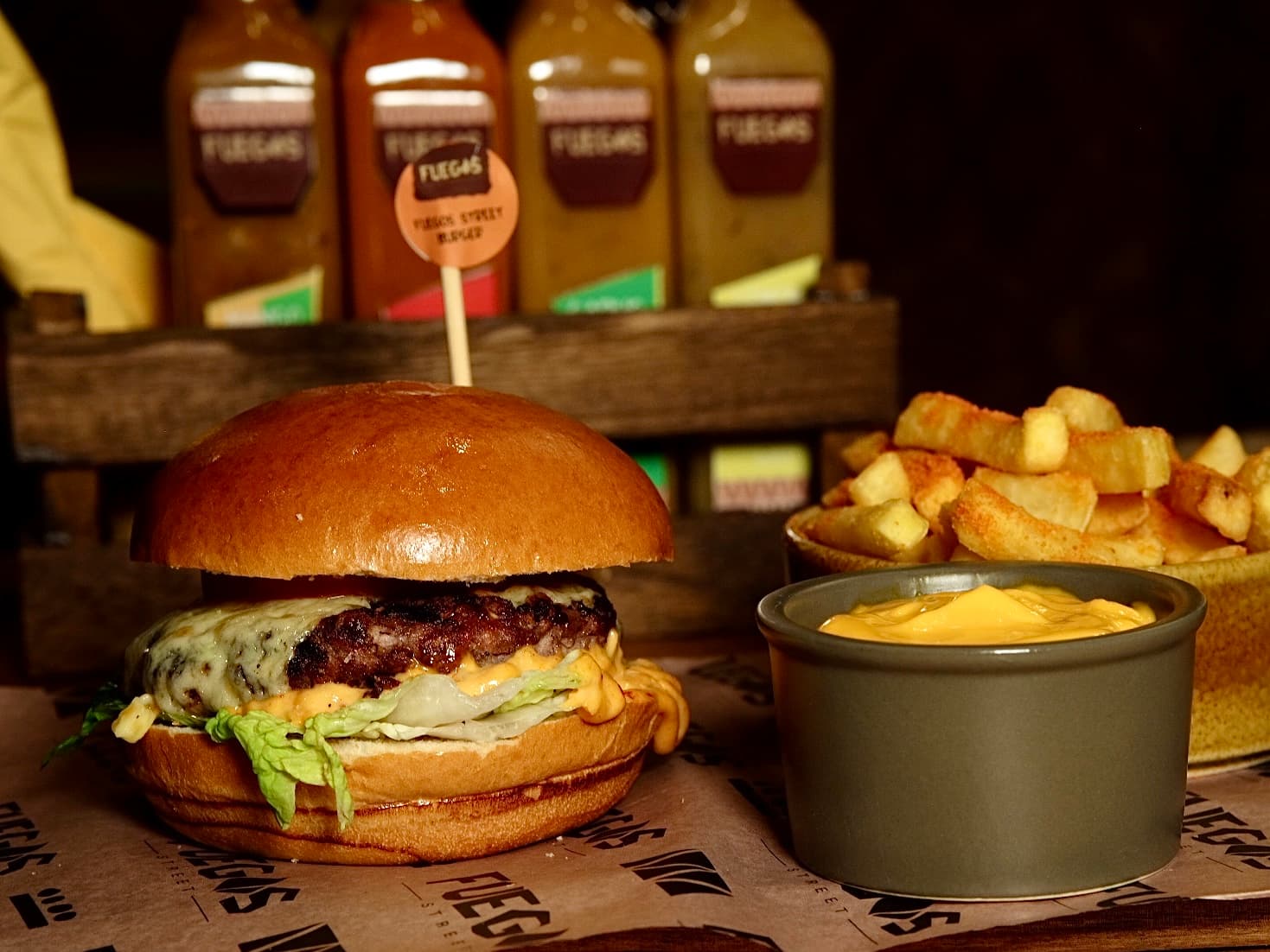 Fuego's smashed burger and fries