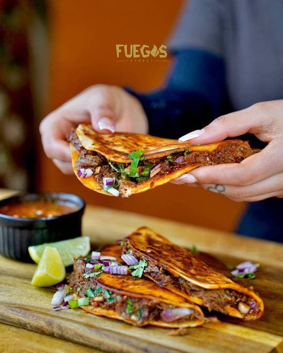 Fuegos Street birria tacos with consommé